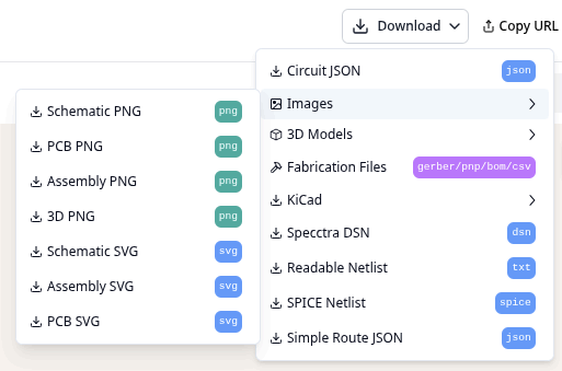 Multiple export formats available in tscircuit